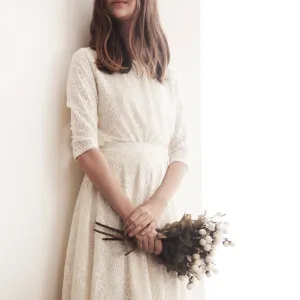 Ivory 3/4 sleeves lace bridal top #2025