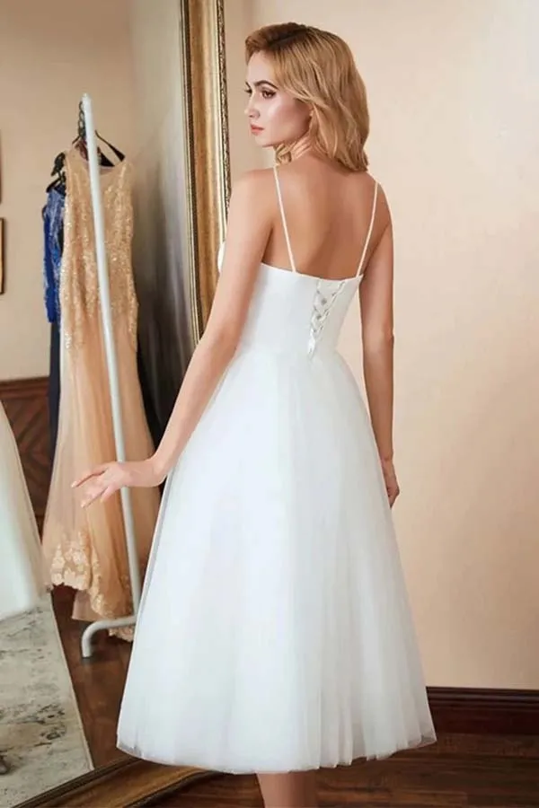 Ivory A-line Tulle Spaghetti Straps Short Wedding Dresses, Wedding Gown, SW507