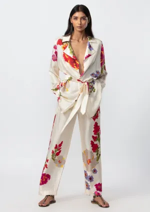 Ivory floral printed jacket and pants