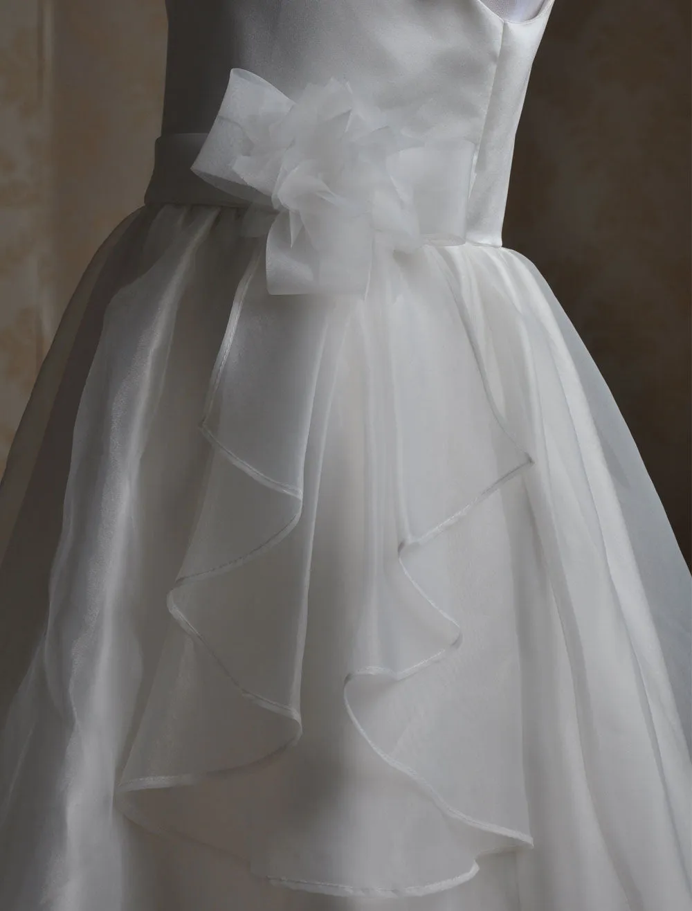 Ivory flower girl dress Sash Bows Ruffles Dress