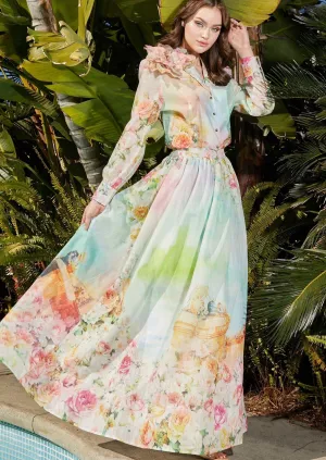 “JACKIE” FLOWER ART MAXI SKIRT SET.