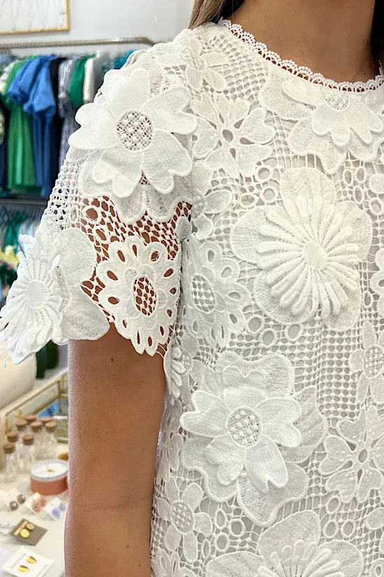 JADE Lace Chemise Dress in White