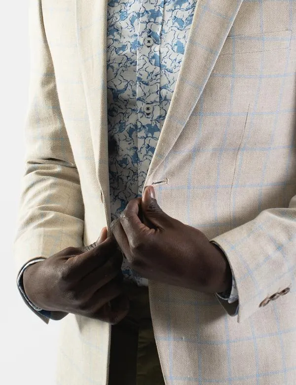 James Harper Stone Textured Windowpane Check Blazer