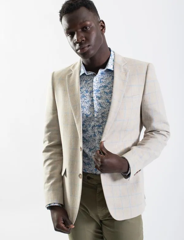 James Harper Stone Textured Windowpane Check Blazer