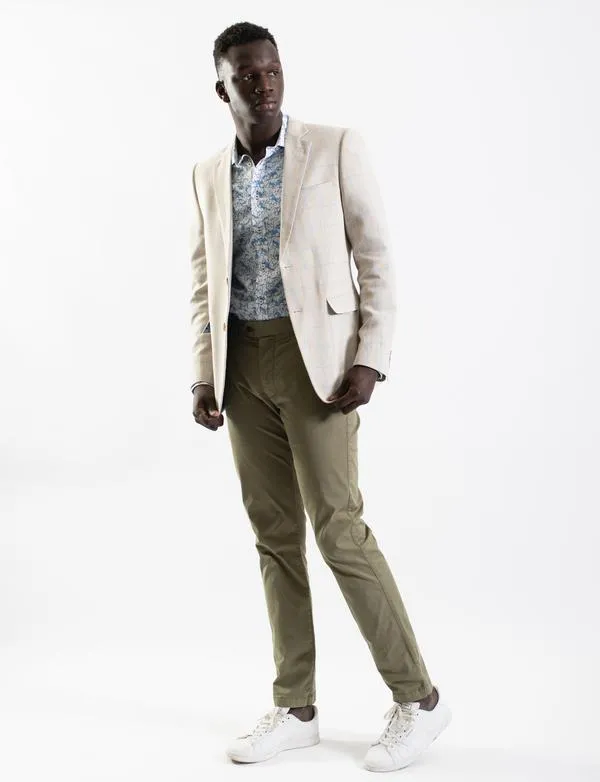 James Harper Stone Textured Windowpane Check Blazer