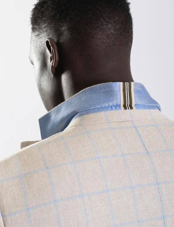 James Harper Stone Textured Windowpane Check Blazer