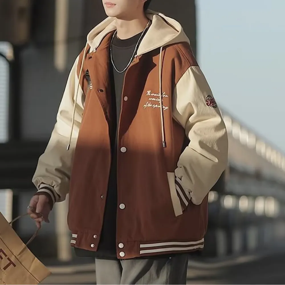 Japanese Casual Mosaic Letter Hooded Jacket
