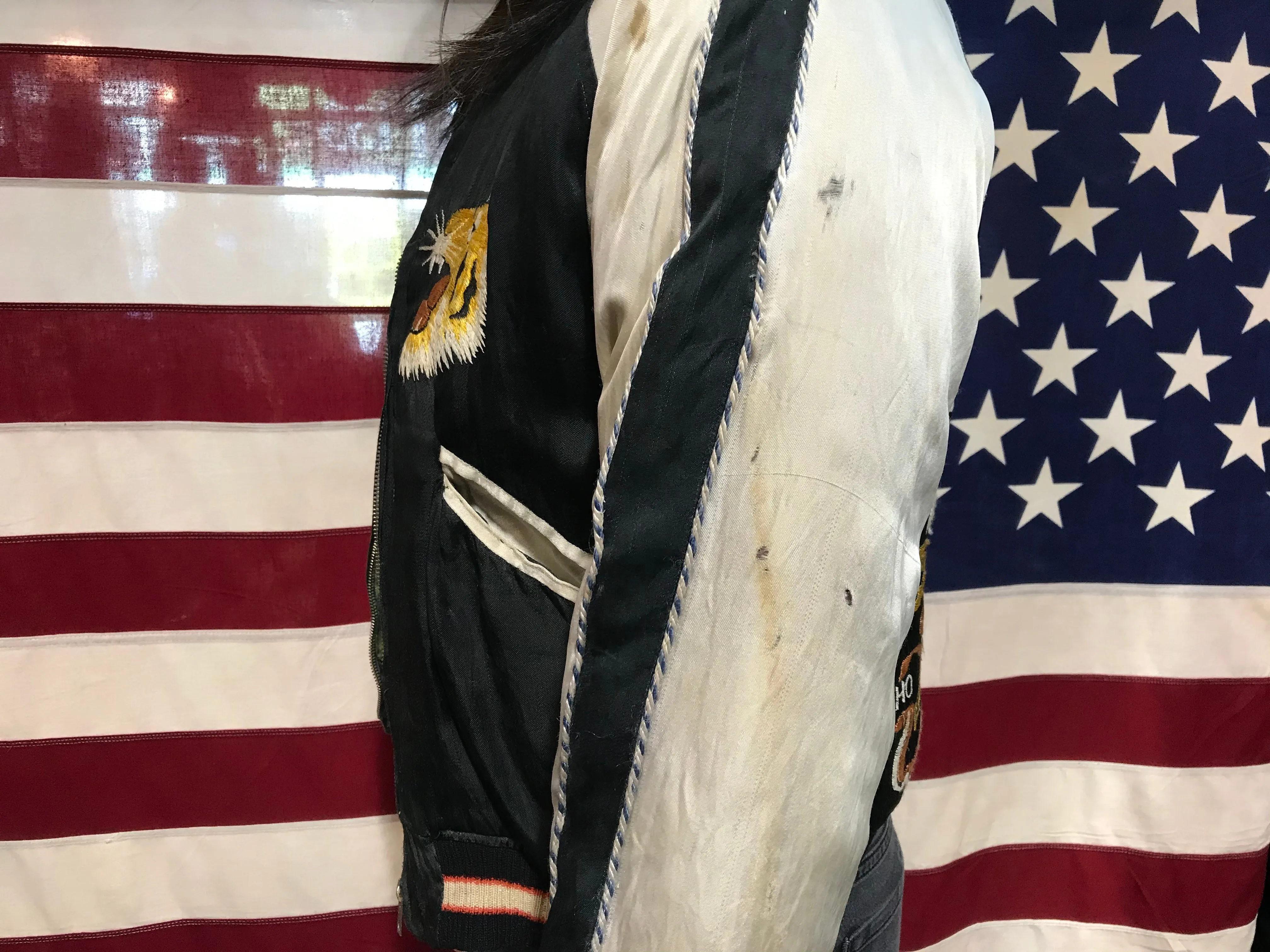 Japenese Vintage Rare 1940’s Embroidered Souvenir Sukajan Reversible Satin Bomber Jacket