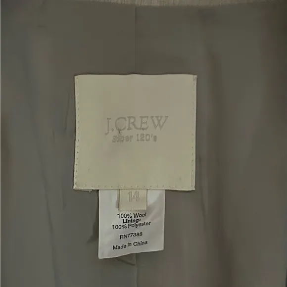 J.Crew Grey Super 120's Women's 100% Wool Lightweight Blazer Size 14