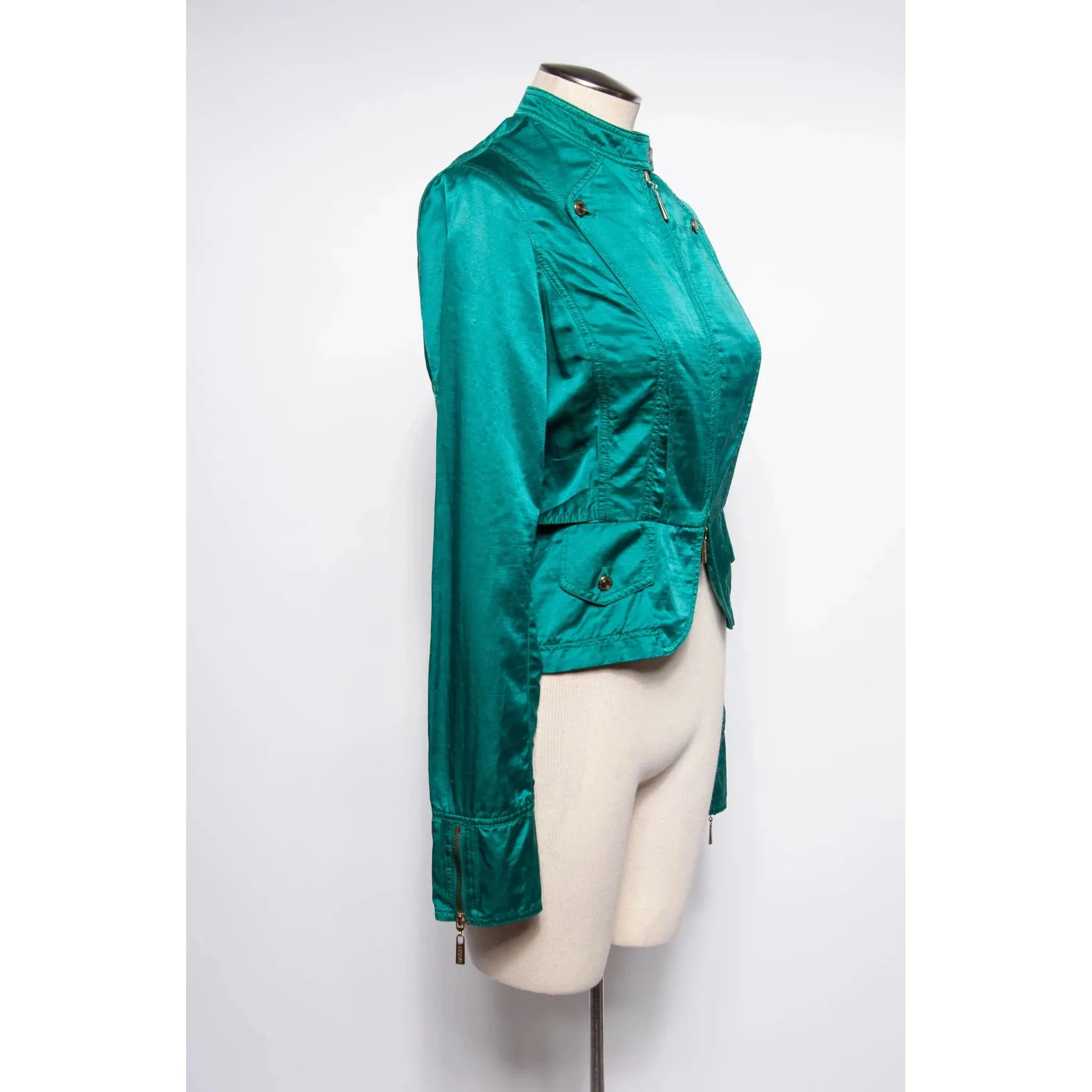 JEAN PAUL GAULTIER Vintage Teal Silk Blend Moto Style Jacket | S/M/L