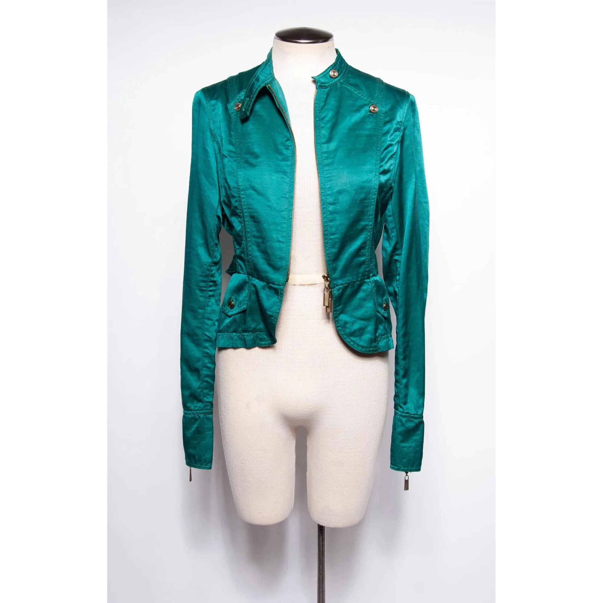 JEAN PAUL GAULTIER Vintage Teal Silk Blend Moto Style Jacket | S/M/L