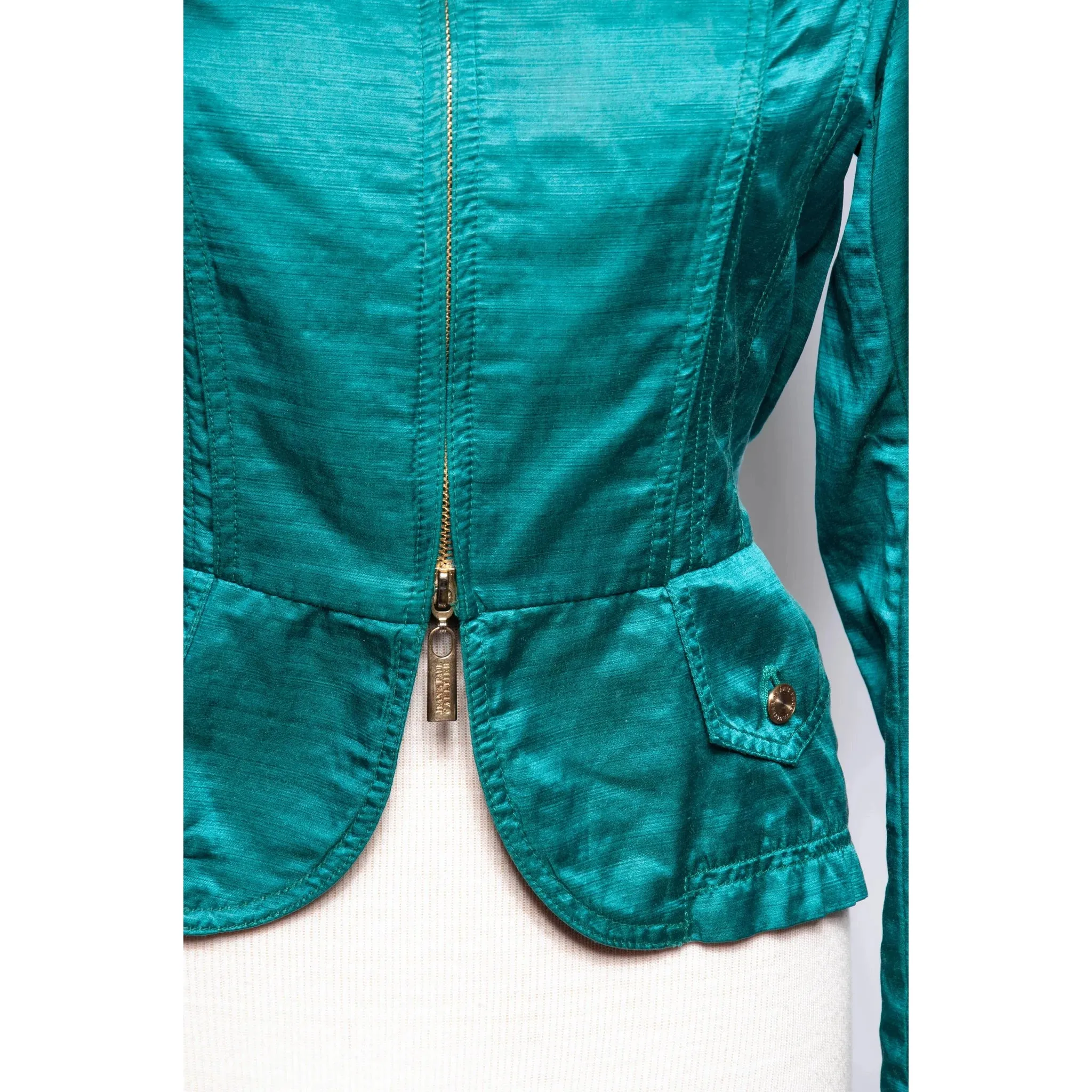 JEAN PAUL GAULTIER Vintage Teal Silk Blend Moto Style Jacket | S/M/L