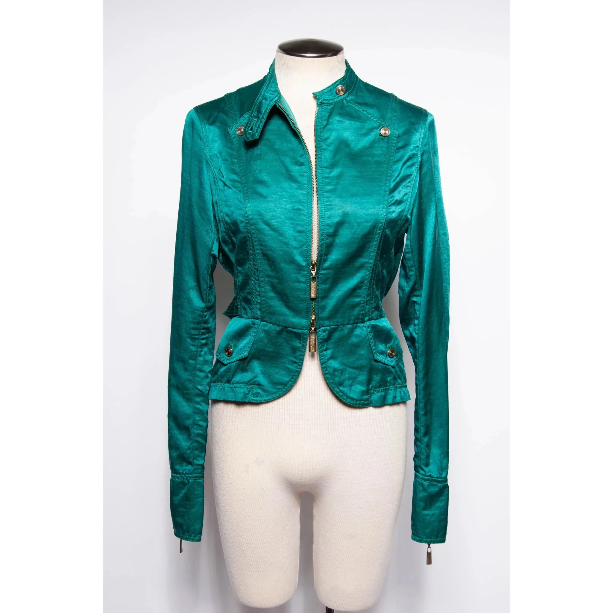 JEAN PAUL GAULTIER Vintage Teal Silk Blend Moto Style Jacket | S/M/L
