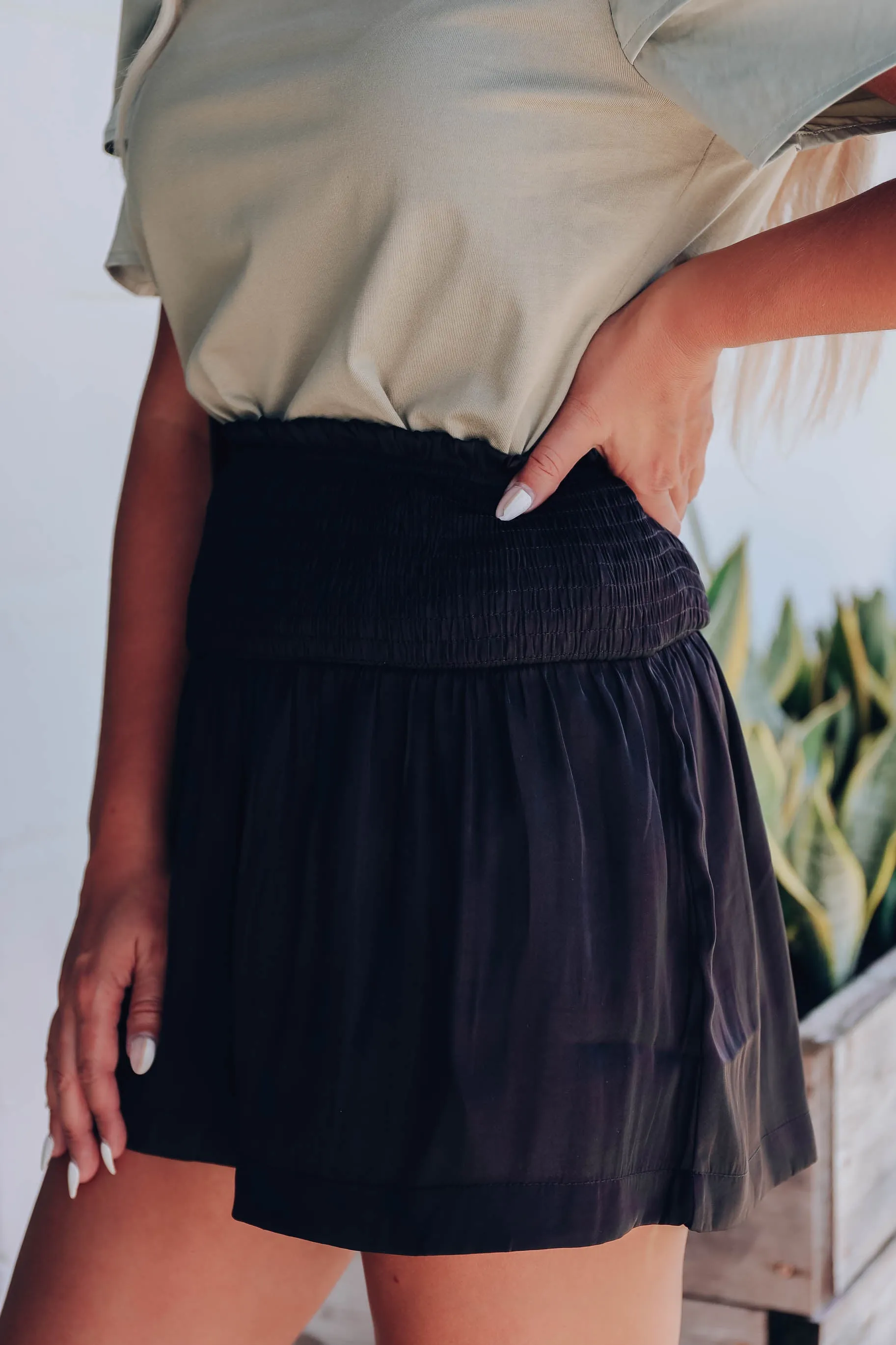 Jet Black Smocked Shorts