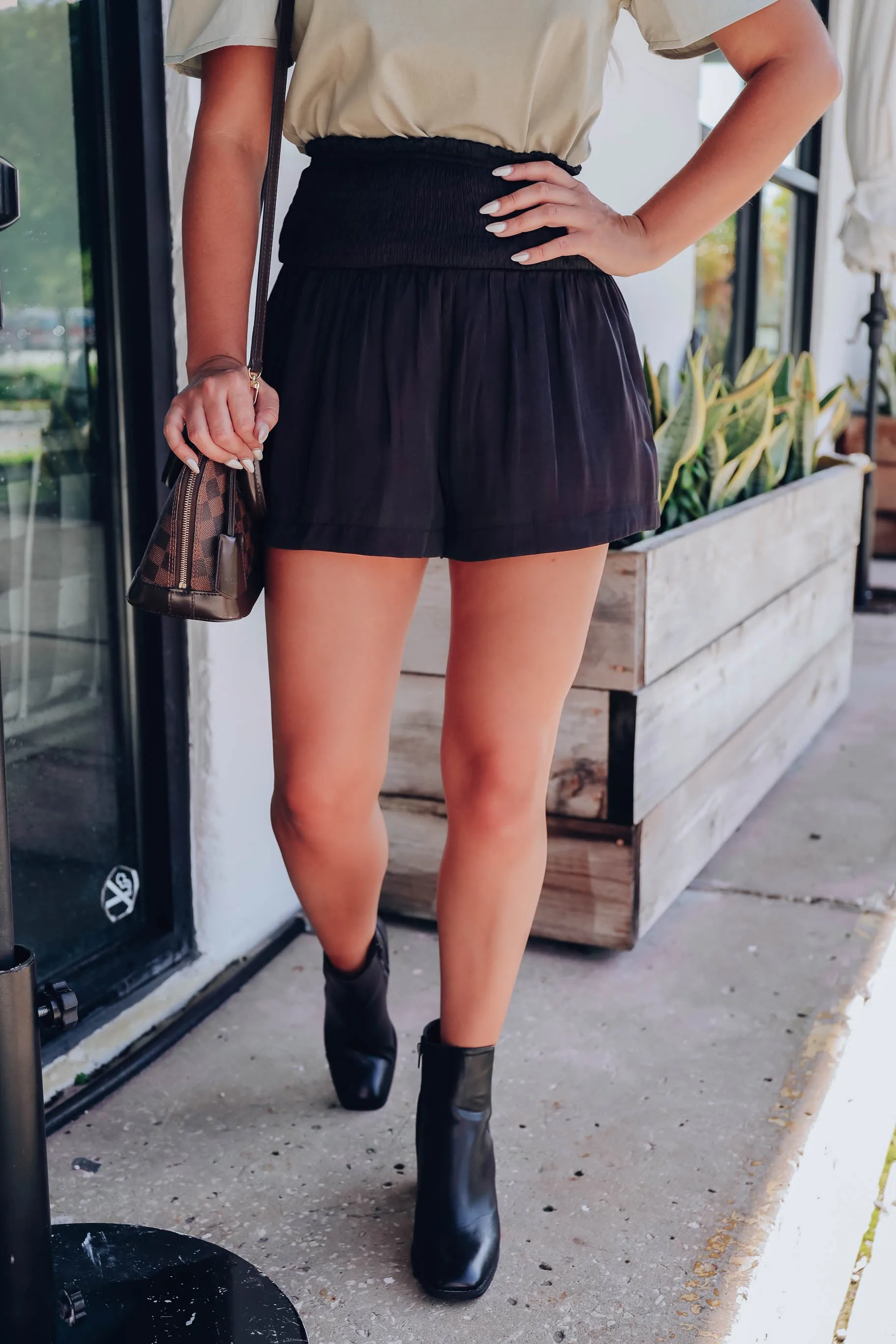 Jet Black Smocked Shorts
