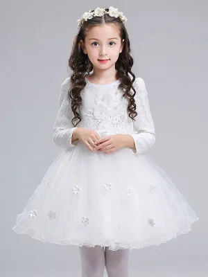 Jewel Neck Long Sleeves Flowers Formal Kids Pageant flower girl dresses