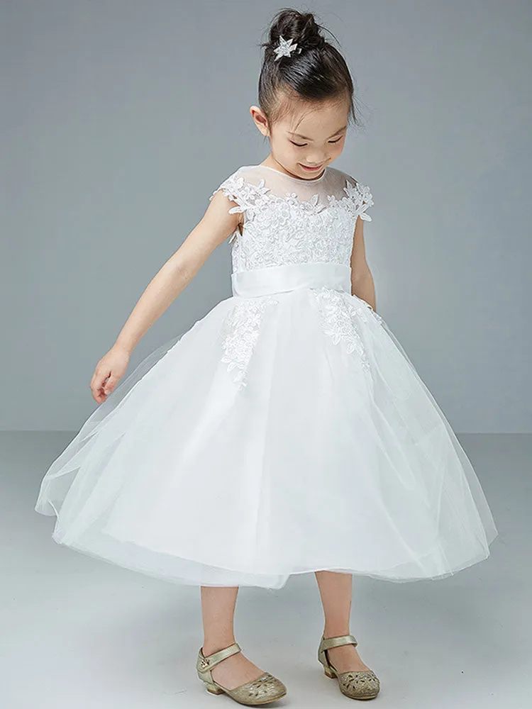 Jewel Neck Polyester Cotton Sleeveless Short Princess Embroidered Kids Social Party Dresses