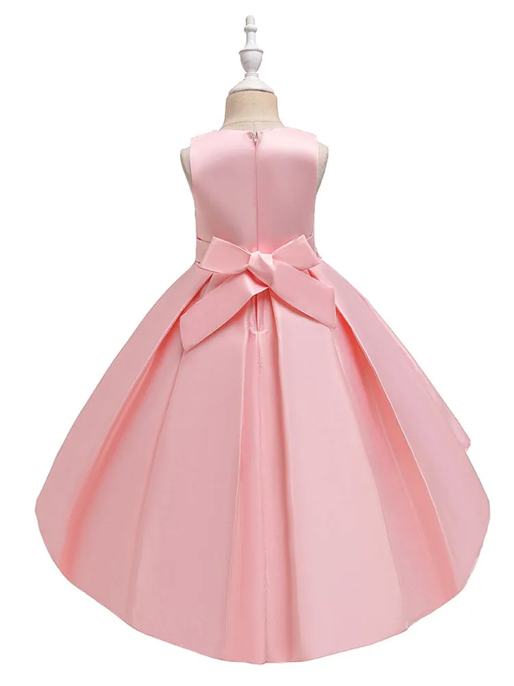 Jewel Neck Polyester Sleeveless With Train Princess Bows Formal Kids Pageant flower girl dresses