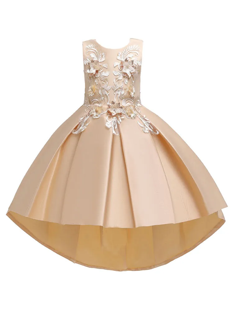 Jewel Neck Polyester Sleeveless With Train Princess Bows Formal Kids Pageant flower girl dresses