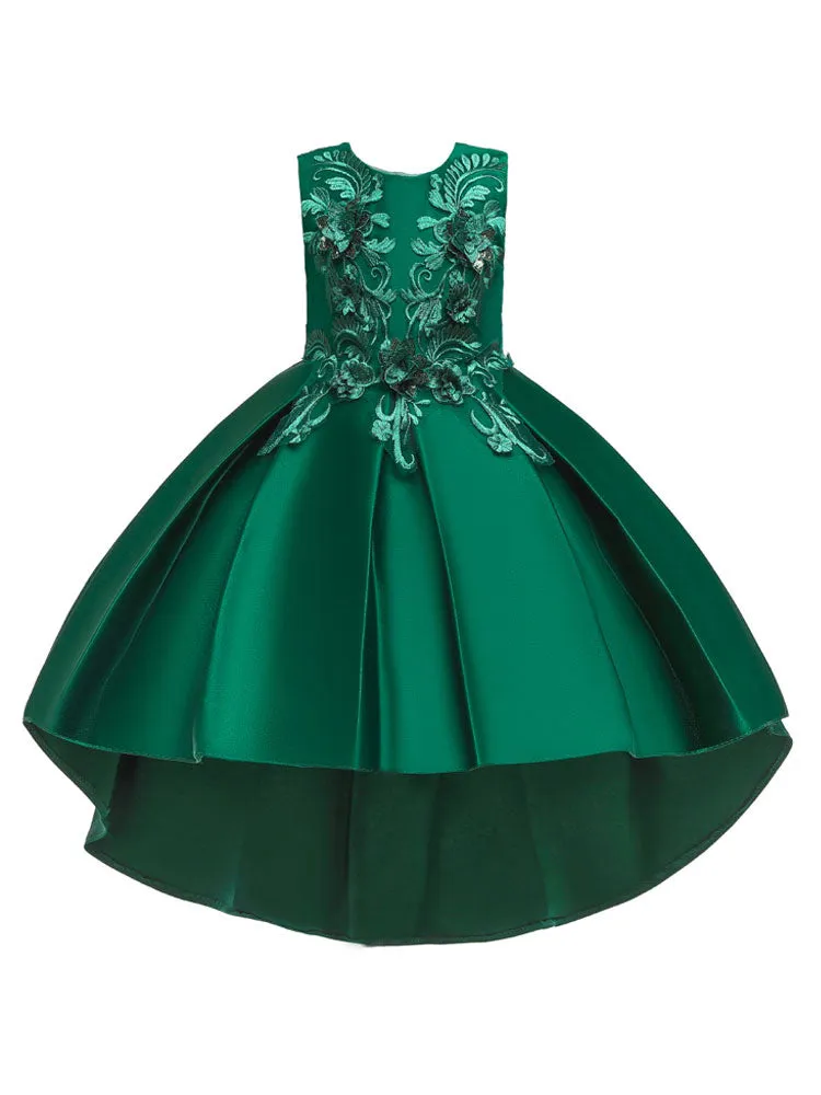Jewel Neck Polyester Sleeveless With Train Princess Bows Formal Kids Pageant flower girl dresses