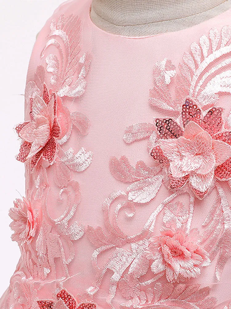 Jewel Neck Polyester Sleeveless With Train Princess Bows Formal Kids Pageant flower girl dresses