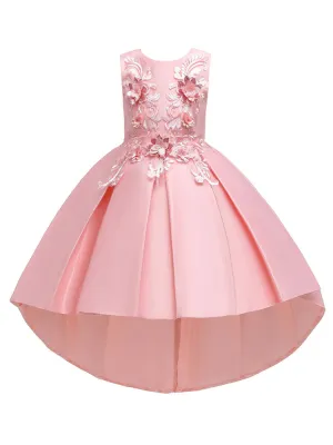Jewel Neck Polyester Sleeveless With Train Princess Bows Formal Kids Pageant flower girl dresses
