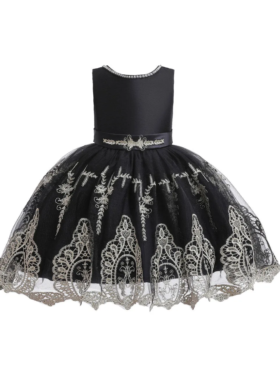 Jewel Neck Short Sleeves Bows Kids Social Party Dresses
