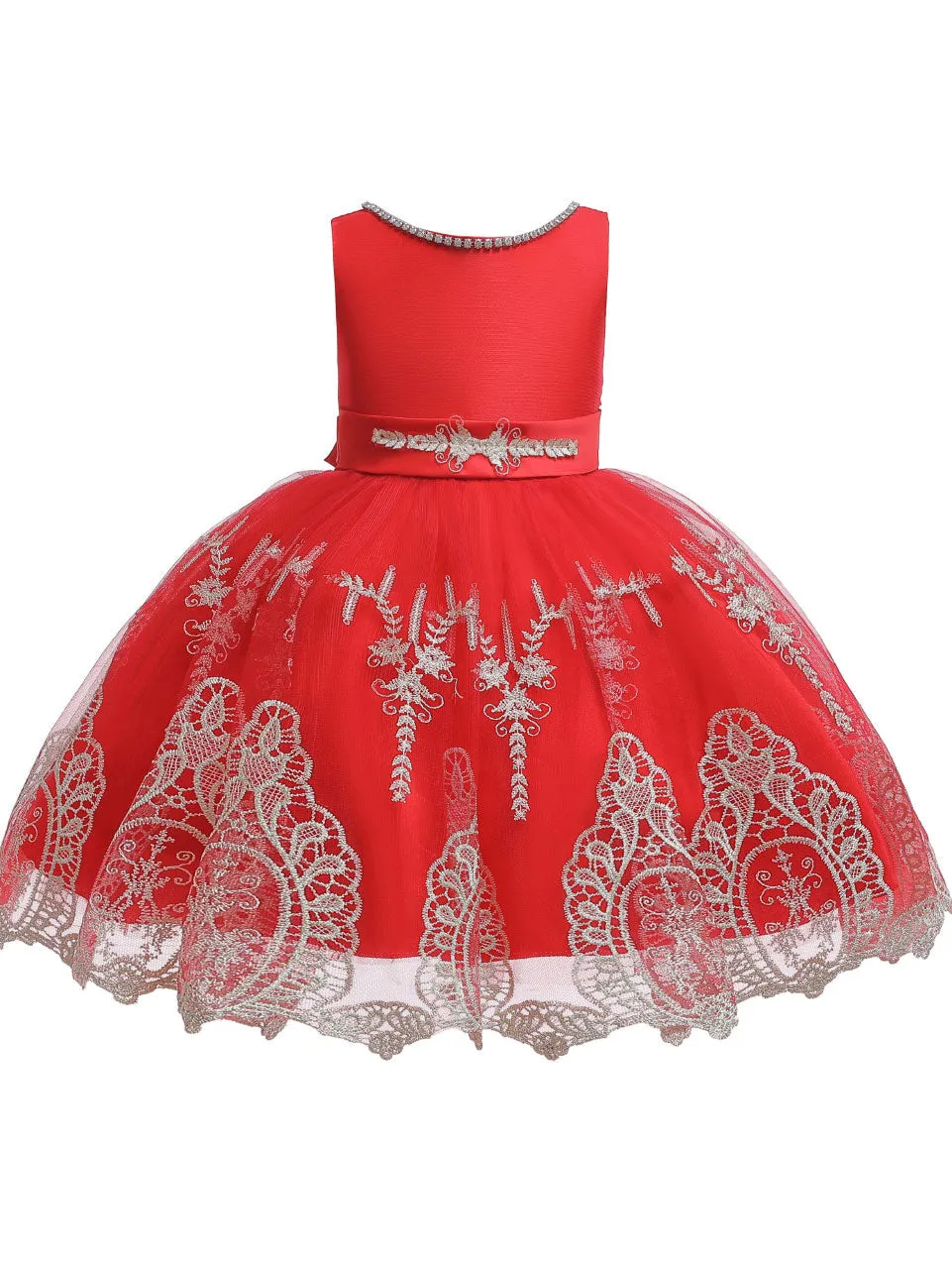 Jewel Neck Short Sleeves Bows Kids Social Party Dresses