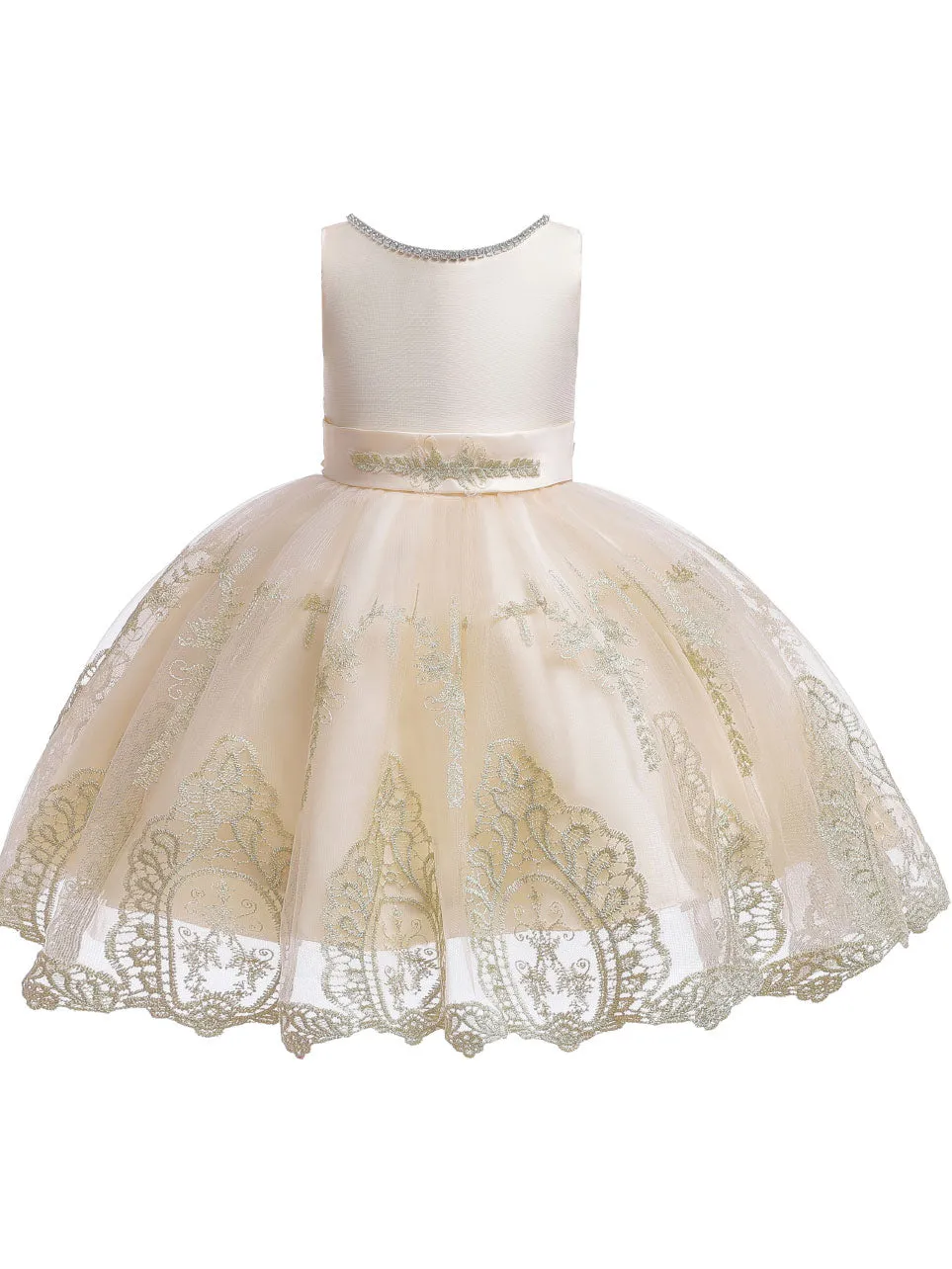 Jewel Neck Short Sleeves Bows Kids Social Party Dresses