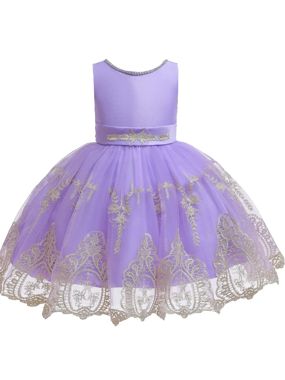 Jewel Neck Short Sleeves Bows Kids Social Party Dresses