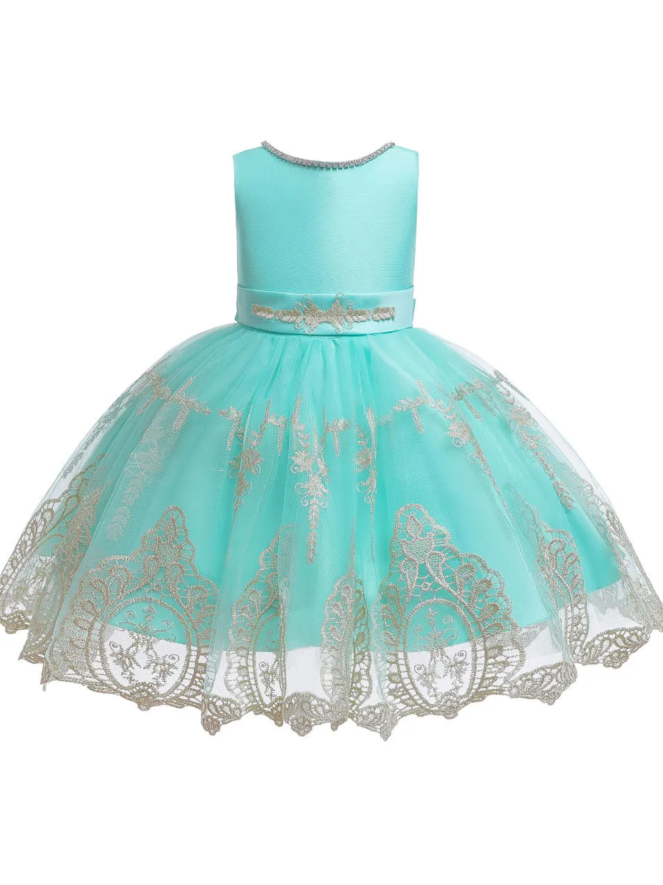 Jewel Neck Short Sleeves Bows Kids Social Party Dresses