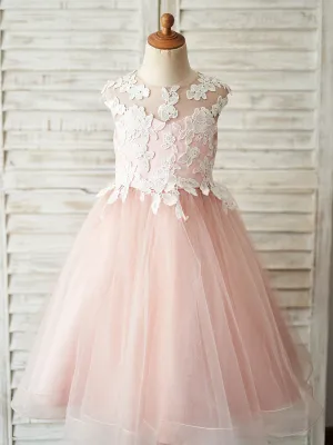 Jewel Neck Sleeveless Bows Formal Kids Pageant Tulle Dresses