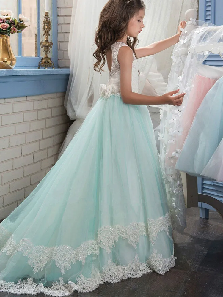 Jewel Neck Sleeveless Butterfly Detachable Wrap Formal Kids Pageant flower girl dresses