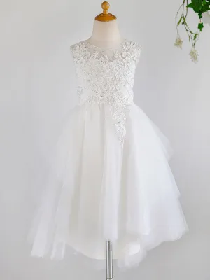 Jewel Neck Sleeveless Pearls Kids Party Dresses