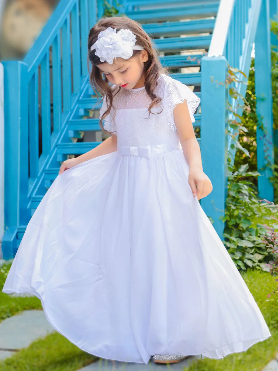 Jewel Neck Sleeveless Pleated Formal Kids Flower Girl Pageant Dress