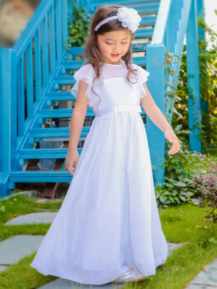 Jewel Neck Sleeveless Pleated Formal Kids Flower Girl Pageant Dress