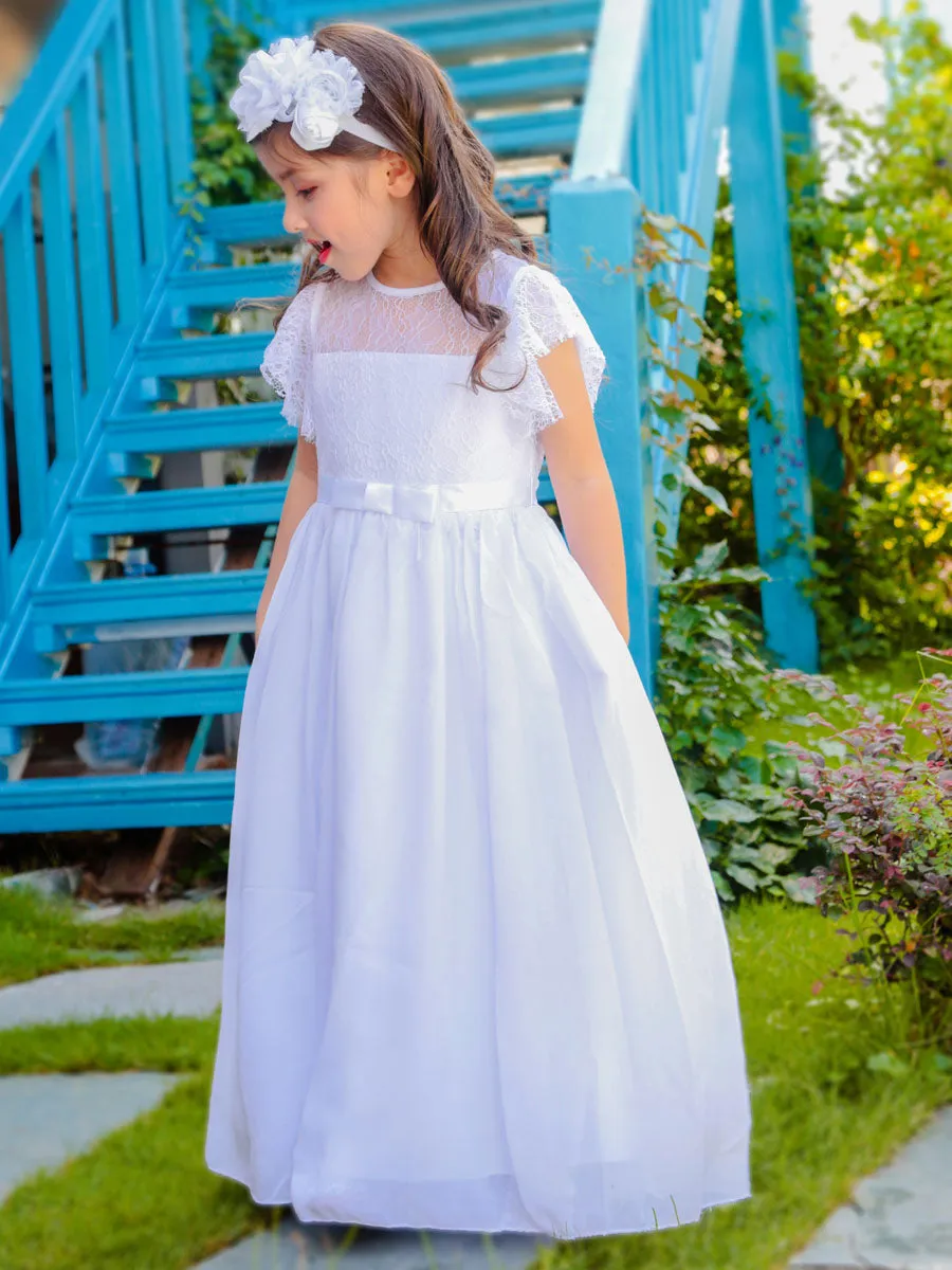Jewel Neck Sleeveless Pleated Formal Kids Flower Girl Pageant Dress