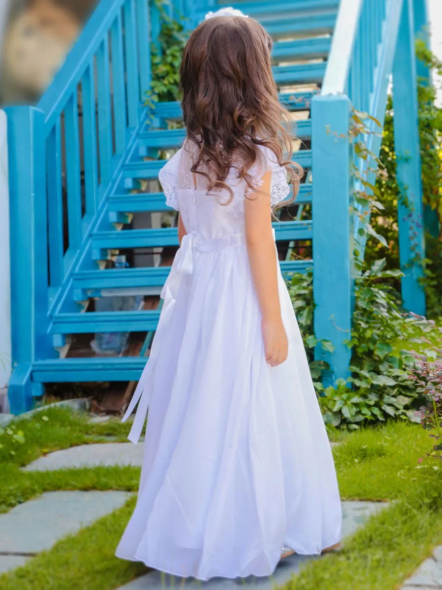 Jewel Neck Sleeveless Pleated Formal Kids Flower Girl Pageant Dress