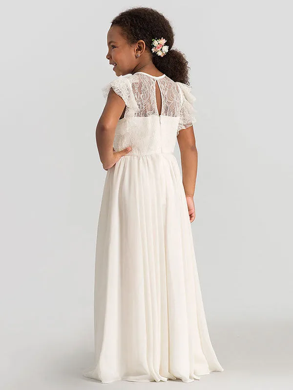 Jewel Neck Sleeveless Pleated Formal Kids Flower Girl Pageant Dress