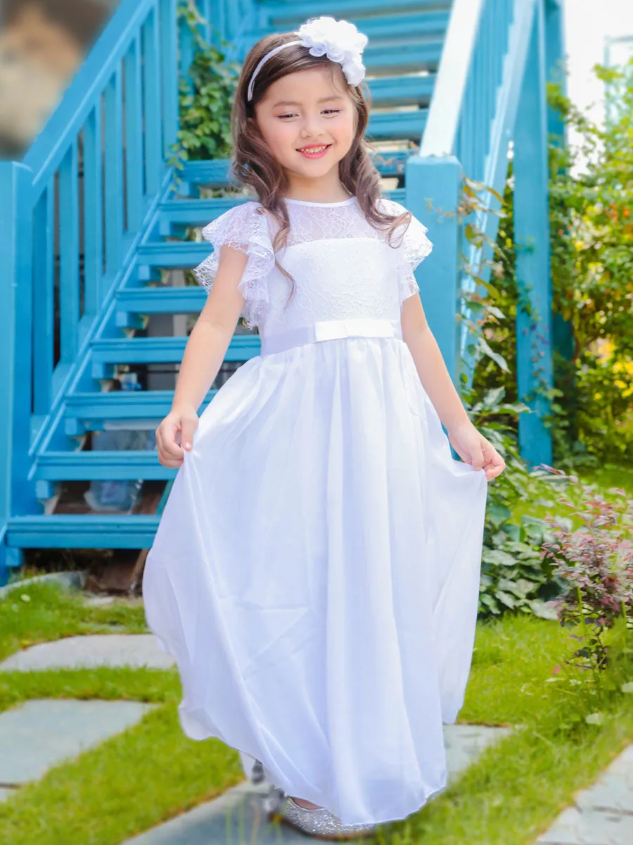 Jewel Neck Sleeveless Pleated Formal Kids Flower Girl Pageant Dress