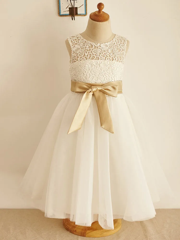 Jewel Neck Sleeveless Sash Kids Social Party Dresses