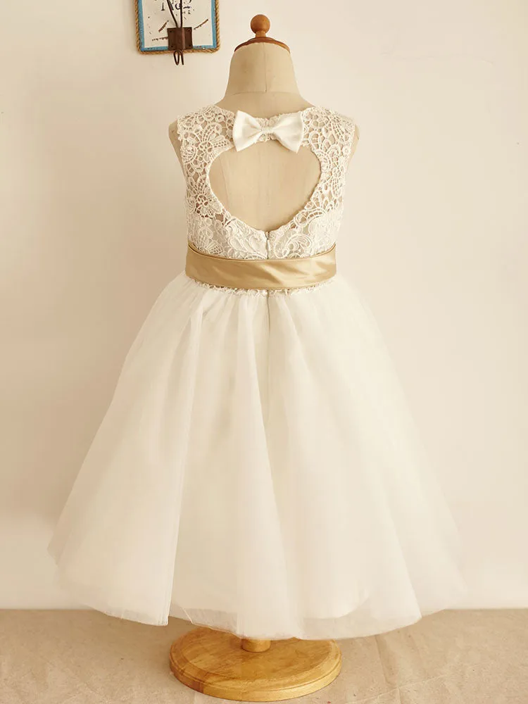 Jewel Neck Sleeveless Sash Kids Social Party Dresses