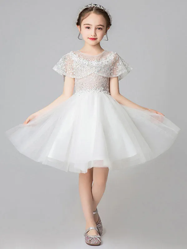 Jewel Neck Sleeveless Short Embroidered Kids Party Dresses With Wrap
