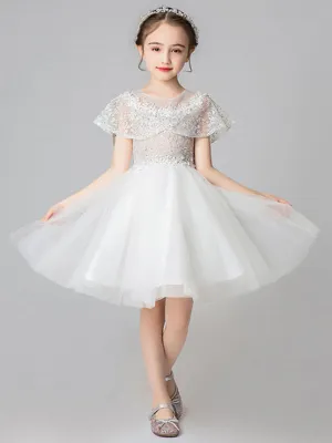 Jewel Neck Sleeveless Short Embroidered Kids Party Dresses With Wrap