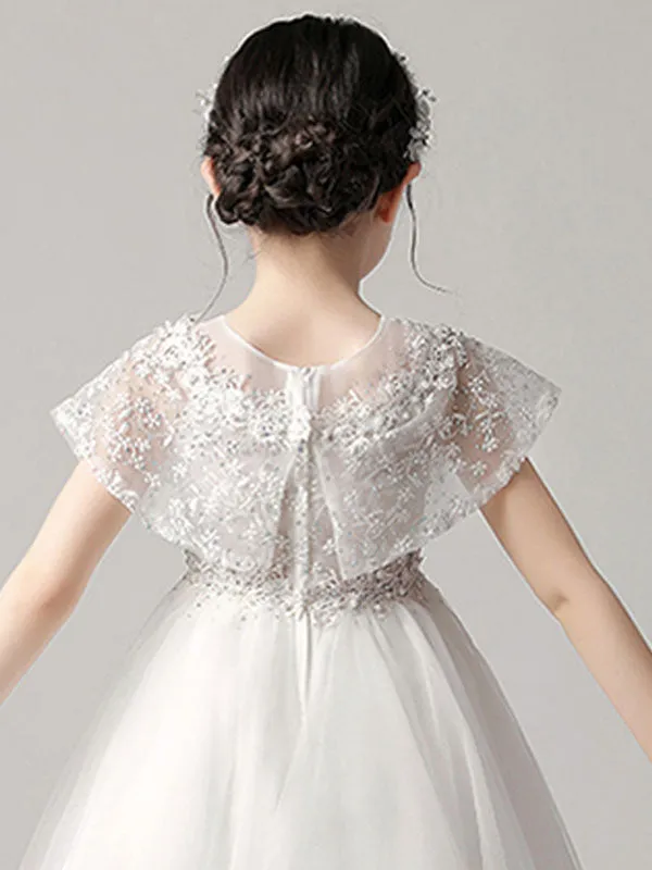 Jewel Neck Sleeveless Short Embroidered Kids Party Dresses With Wrap