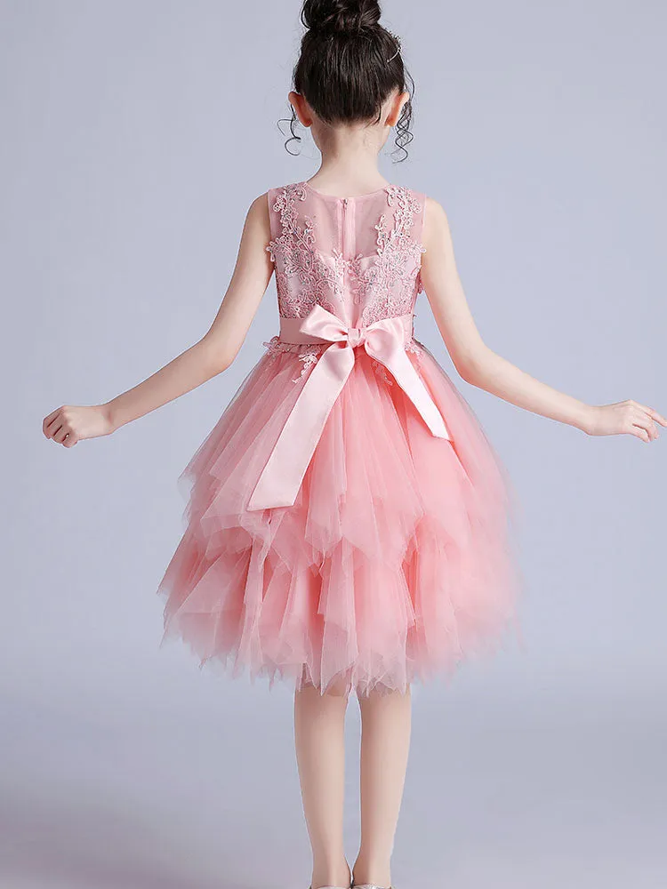 Jewel Neck Tulle Short Sleeves Short Princess Embroidered Kids Social Party Dresses