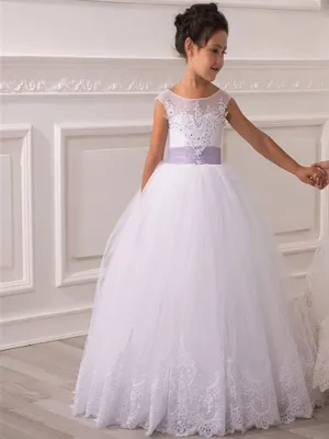 Jewel Neck Tulle Sleeveless Ankle Length Princess Bows Kids Party Dresses