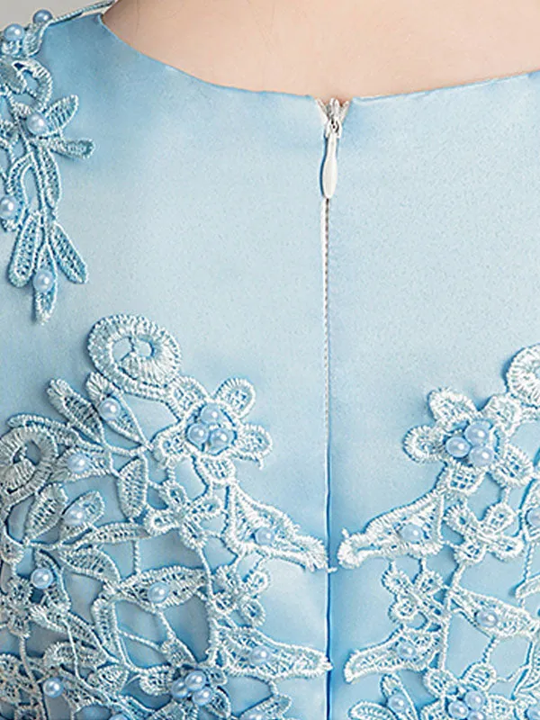 Jewel Neck Tulle Sleeveless Ankle Length Princess Embroidered Kids Party Dresses