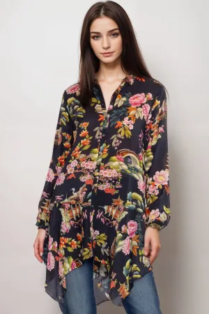 Johnny Was Black Rossi Floral Button-Down Tunic Top C21724B8