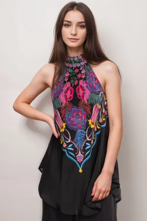 Johnny Was Jade Black Devi Halter Blouse L13024